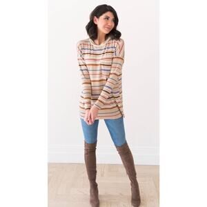 Reb. in J. Taupe Striped Long Sleeved Pocket Fall Blouse Size Small NWT